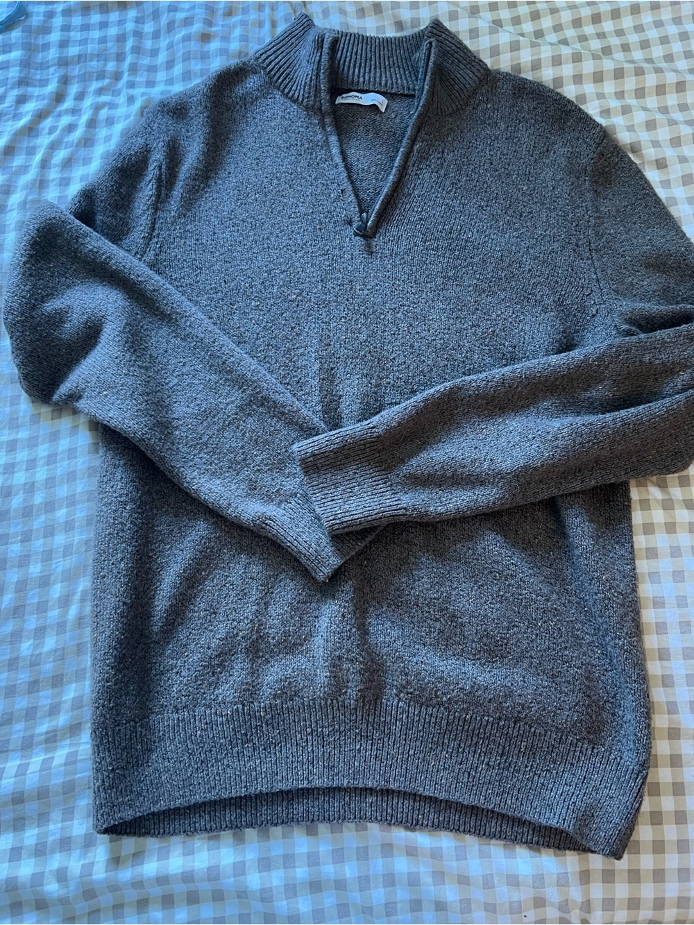 Sonoma Men's Brown Gray V-Neck Sweater with Short Zip